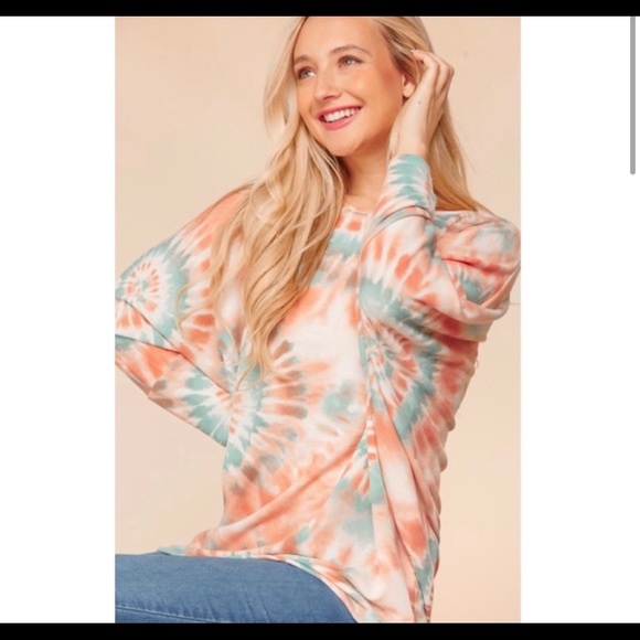New! Soft Tie Dye Loose Fit Dolman 3/4 Sleeve Slouch Knit Top - Size S - Picture 2 of 14